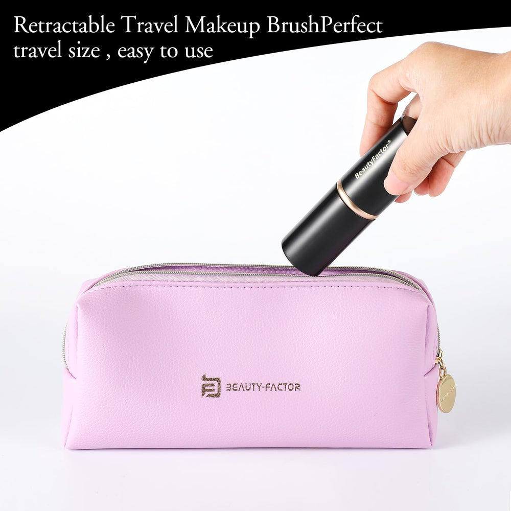 BeautyFactor retractable kabuki brush travel compact for on-the-go makeup