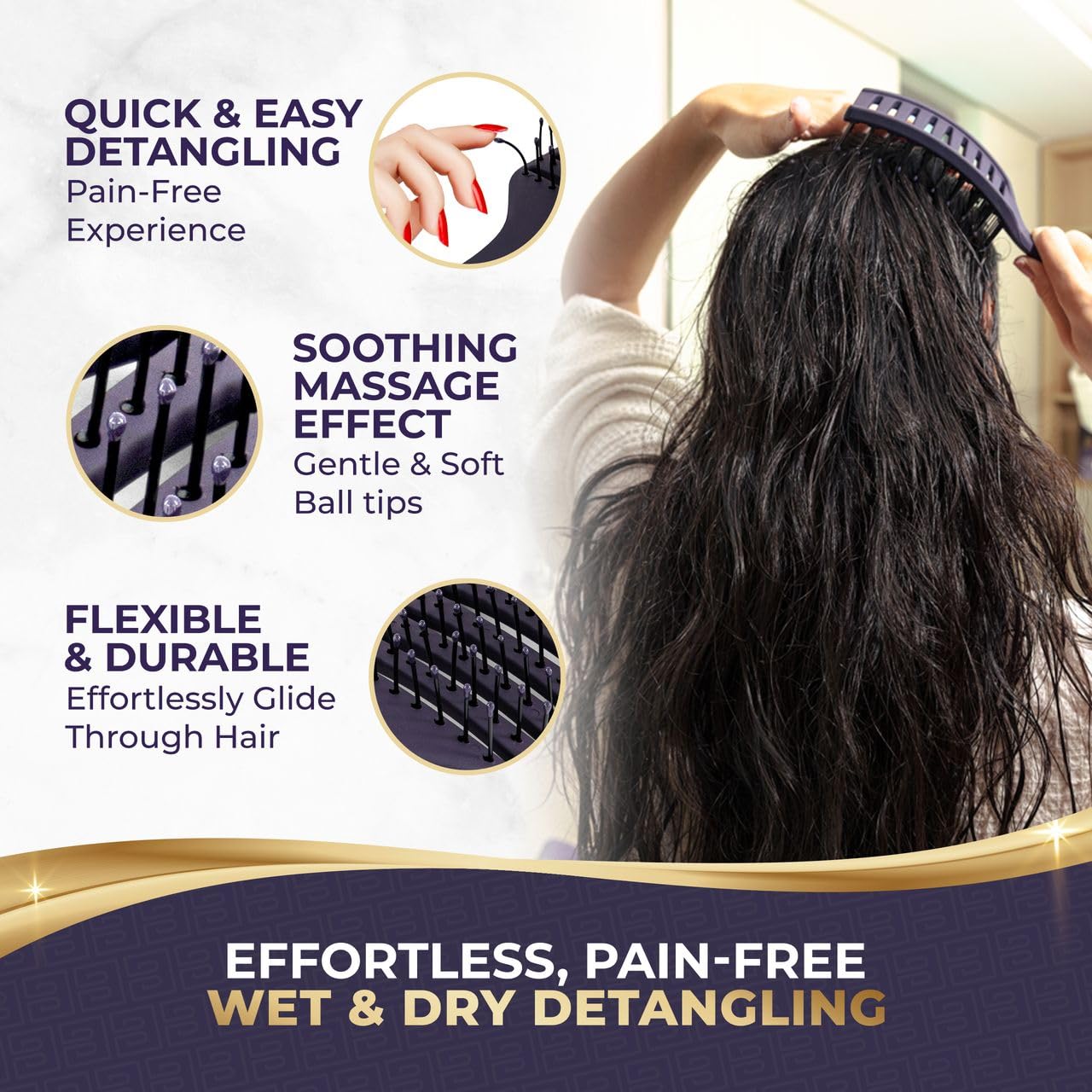 BEAUXSOI detangling brush with curved vent design eases blow-drying sessions.