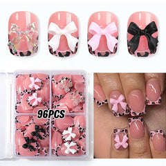 Beawth leopard French tip nails with pink finish for at-home salon vibes.