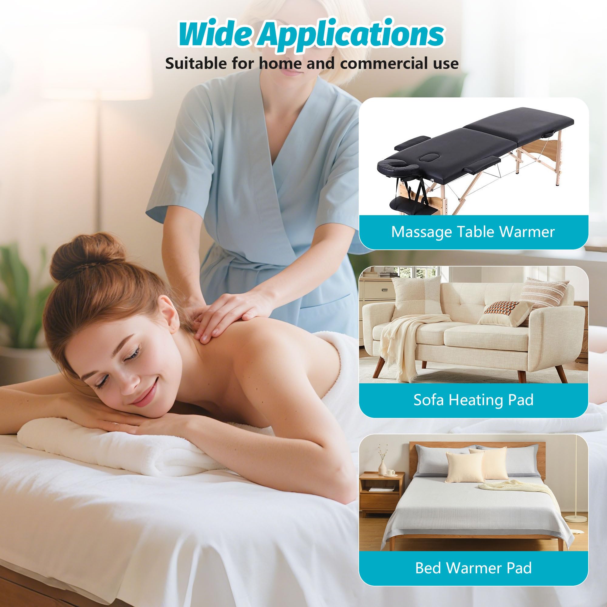 Elastic corner straps keep the warmer secure on the table