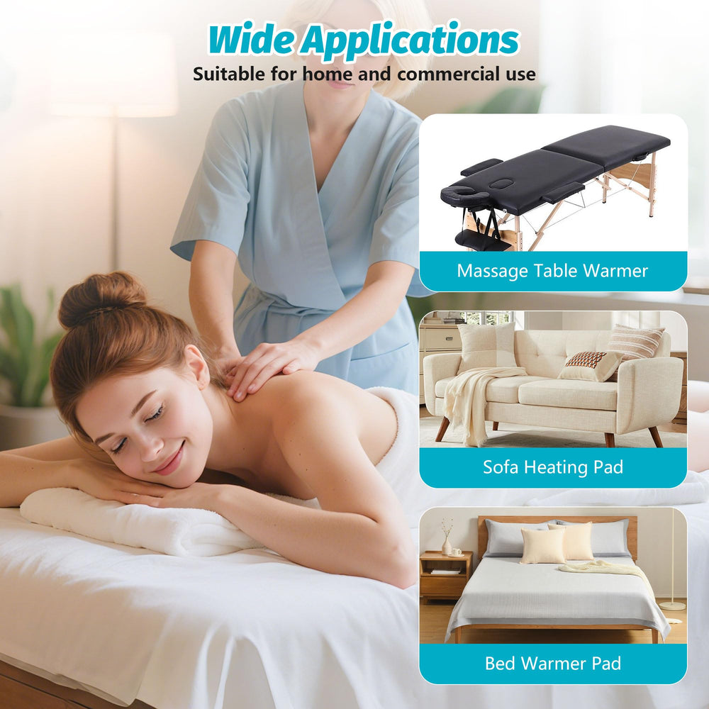 Elastic corner straps keep the warmer secure on the table