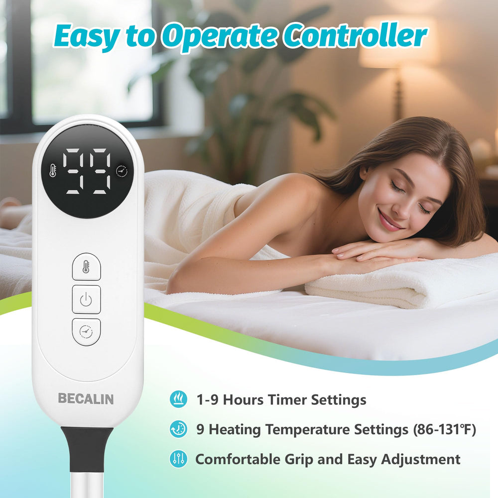 BECALIN massage table warmer on table demonstrates full coverage for treatments.