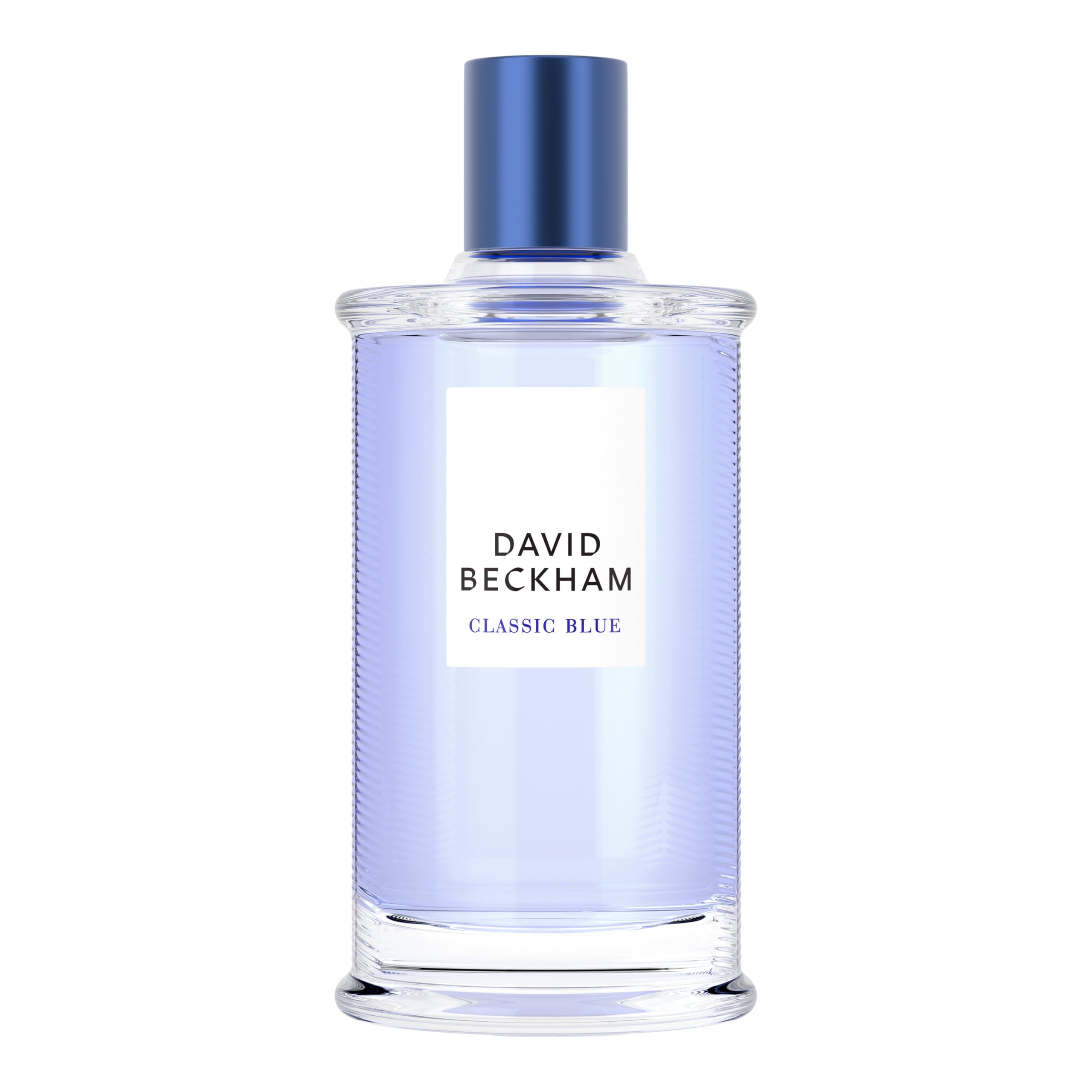 Beckham Classic Blue bottle view highlights sleek design for everyday style.