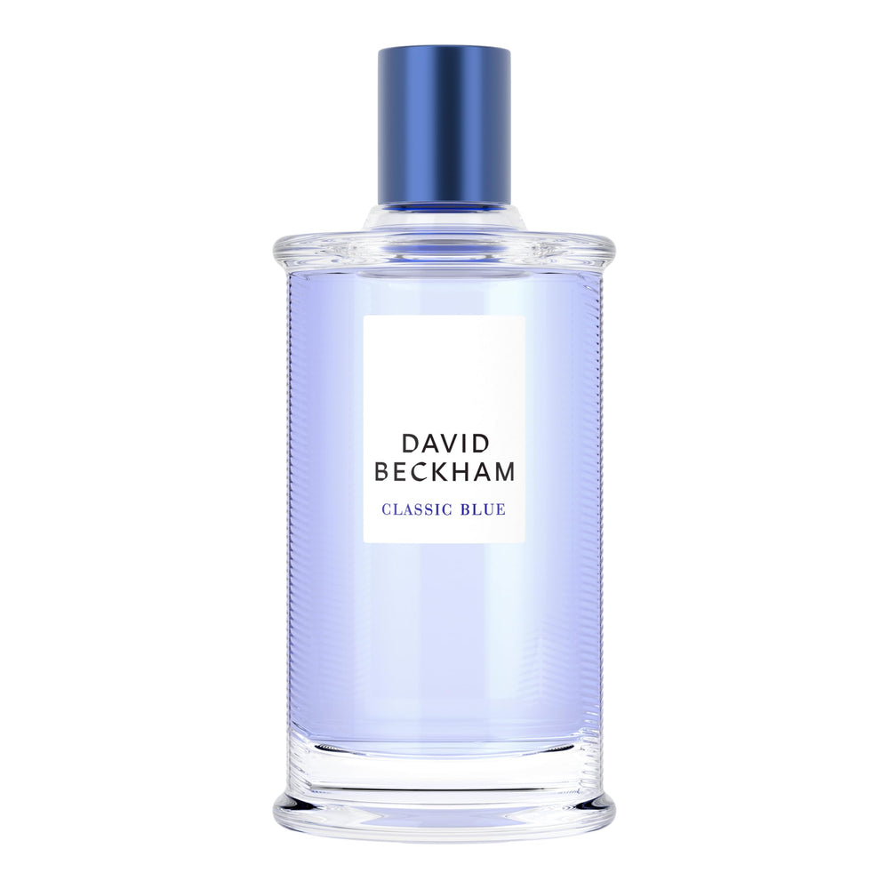 Beckham Classic Blue bottle view highlights sleek design for everyday style.
