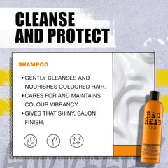 Bed Head Color Goddess Shampoo: brillo visible en cabello teñido.