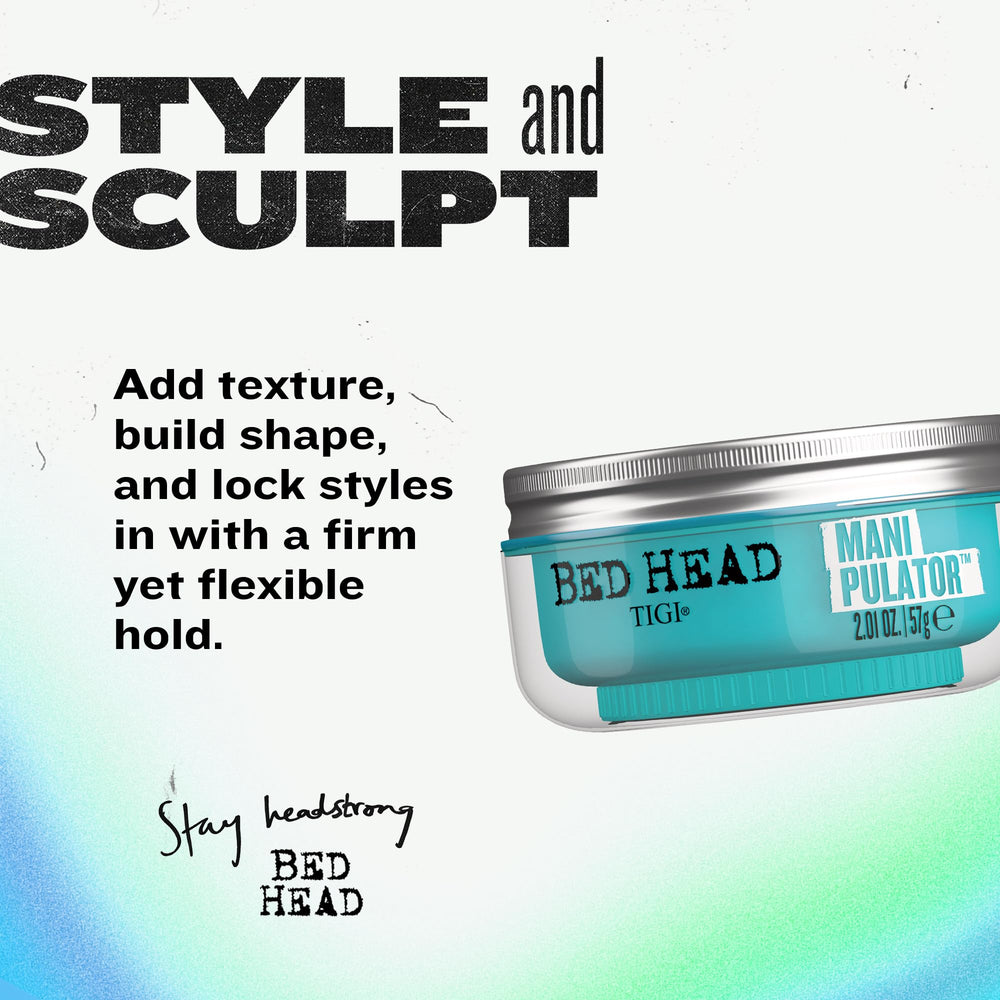 Bed Head Manipulator envase 2oz, diseño compacto para viaje.