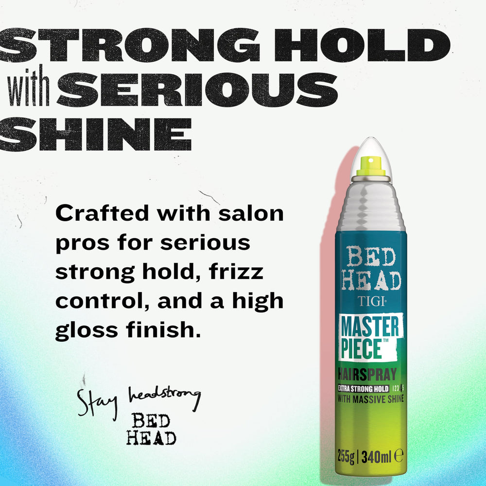 Bed Head Masterpiece Hairspray 2-pack bottle side view for versatile styling.