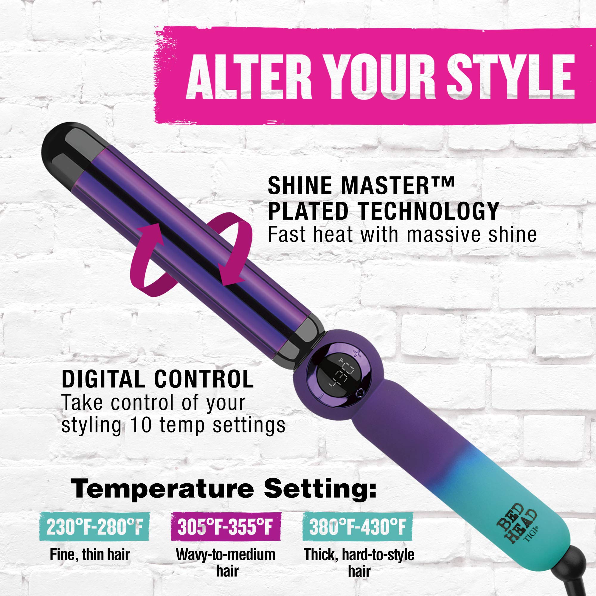 Bed Head dual voltage travel-ready wand with protective glove included.