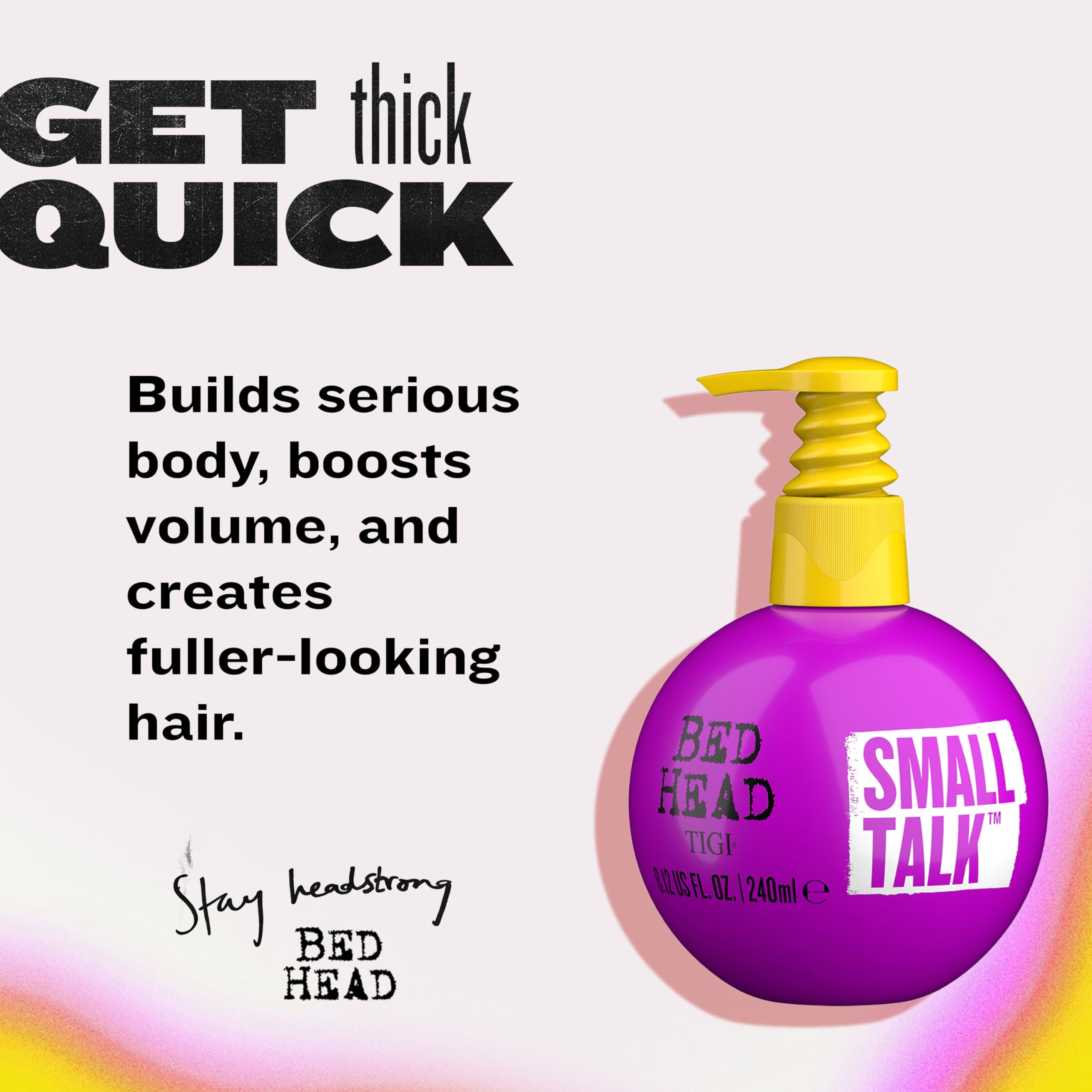 Bed Head Small Talk mini 3in1 cream pump enhances lift during styling.