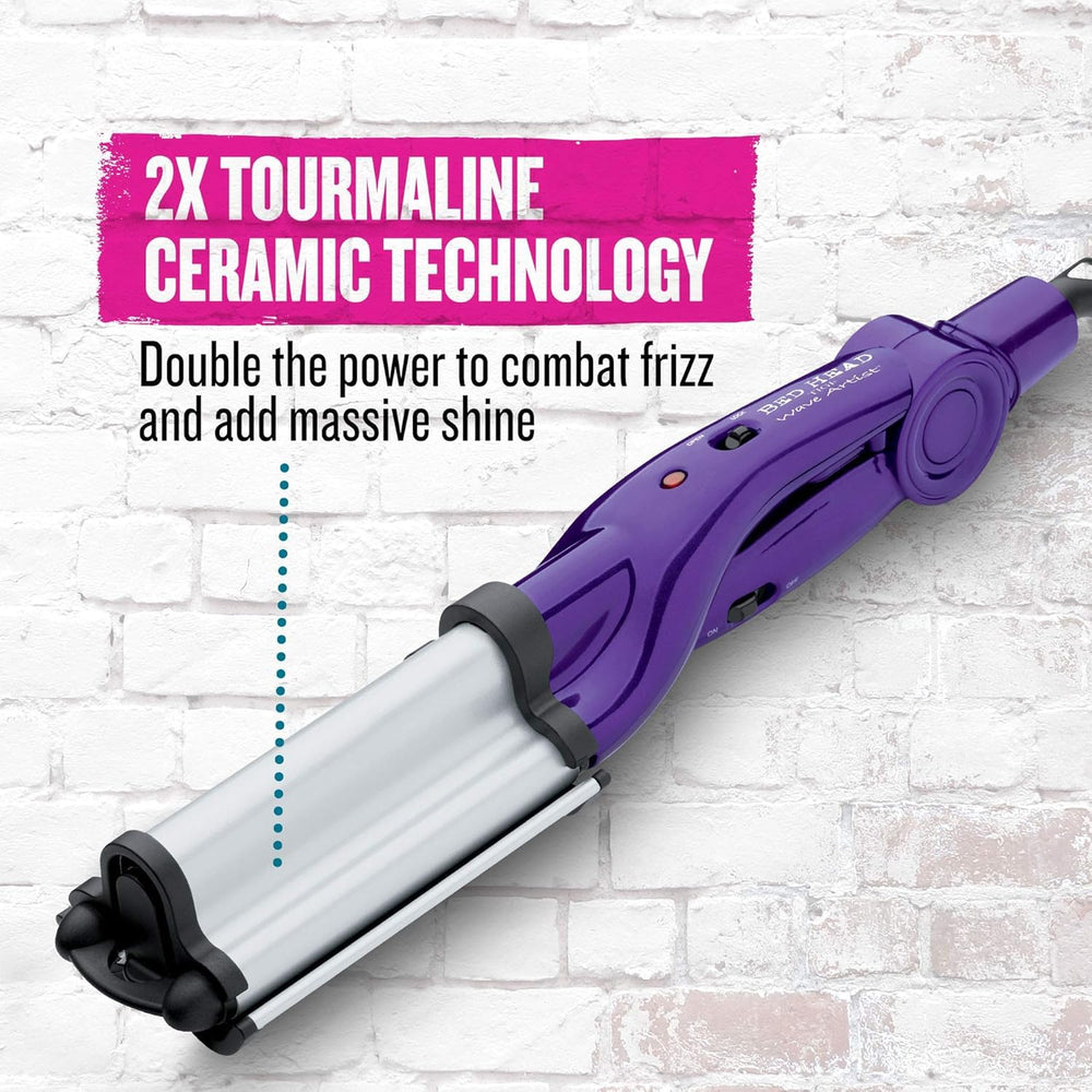 Bed Head Wave Artist Deep Waver side angle highlights tourmaline ceramic shine for smooth waves.