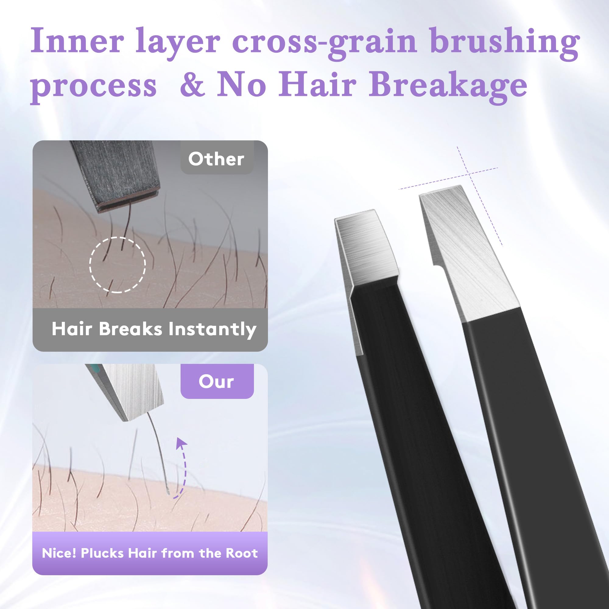 bedace tweezers slant-tip closeup for effortless hair removal with minimal breakage