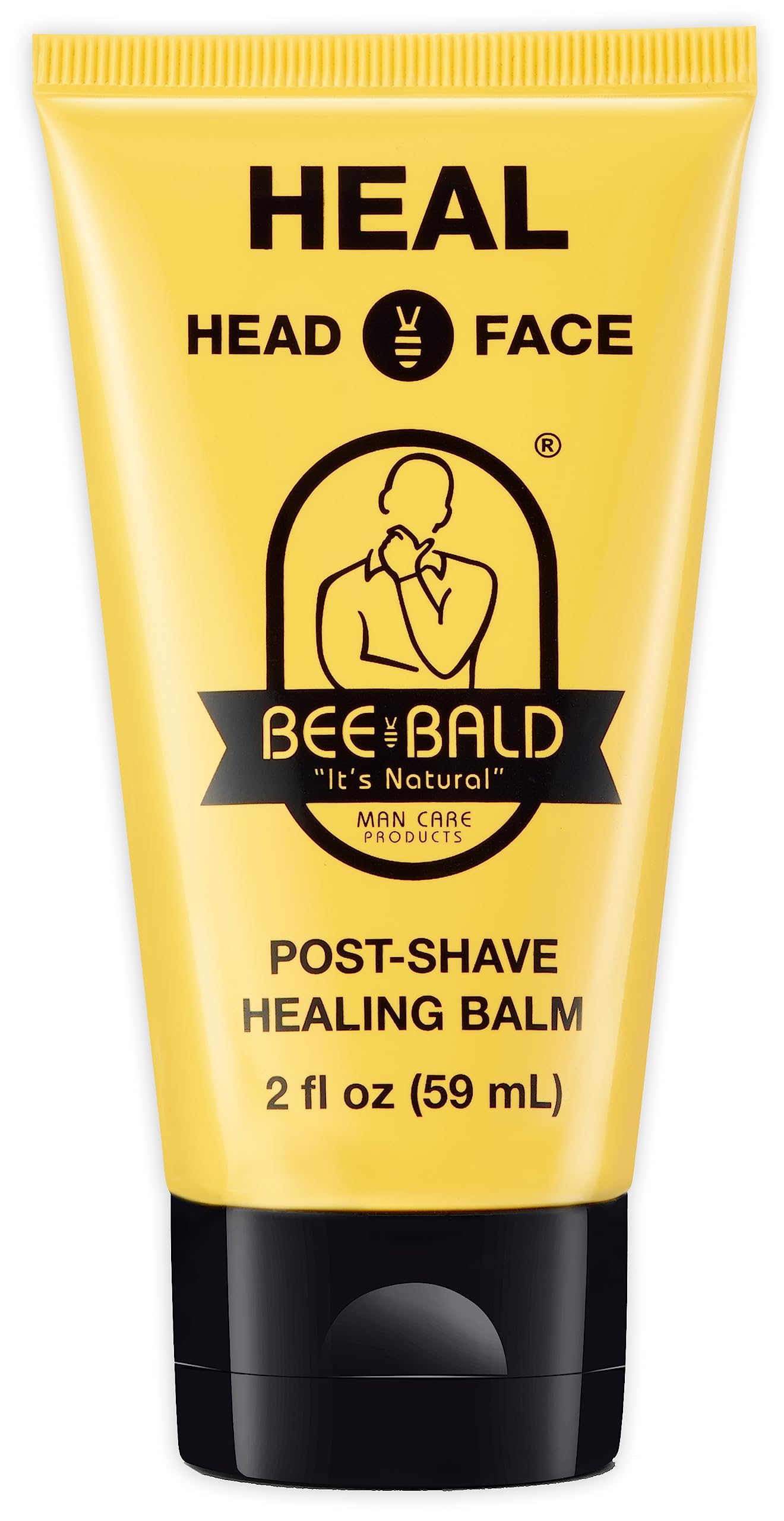 Bee Bald HEAL aftershave bottle shown for immediate calm after shaving