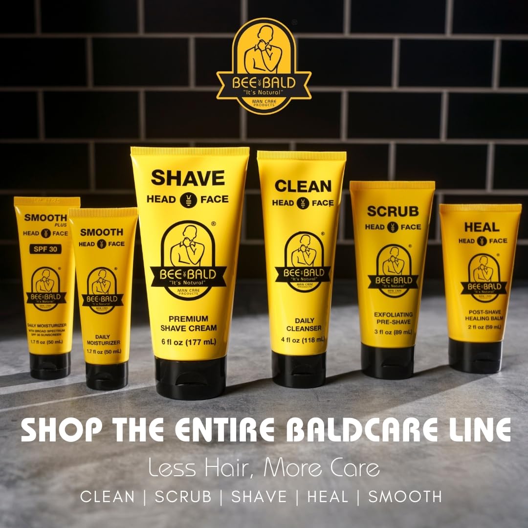 Head, face, and body use with Bee Bald HEAL post-shave care