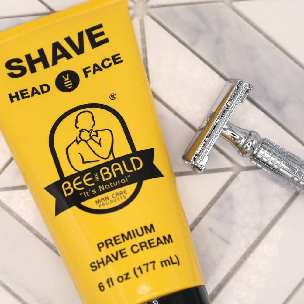 Bee Bald Shave Cream being applied on head.
