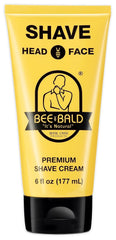 Bee Bald Shave Cream bottle front for a smooth shave on face and head.