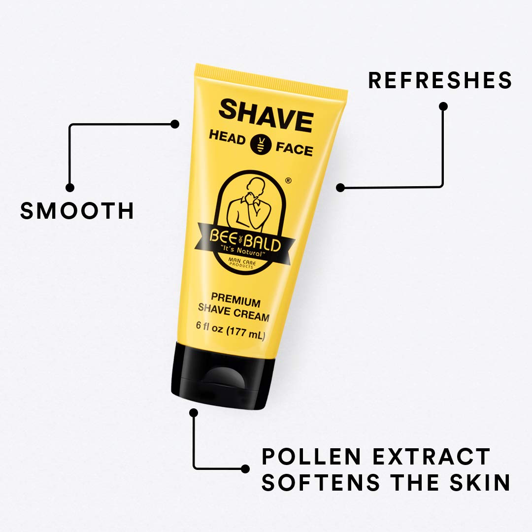 Bee Bald Shave Cream lid close-up emphasizing premium design.
