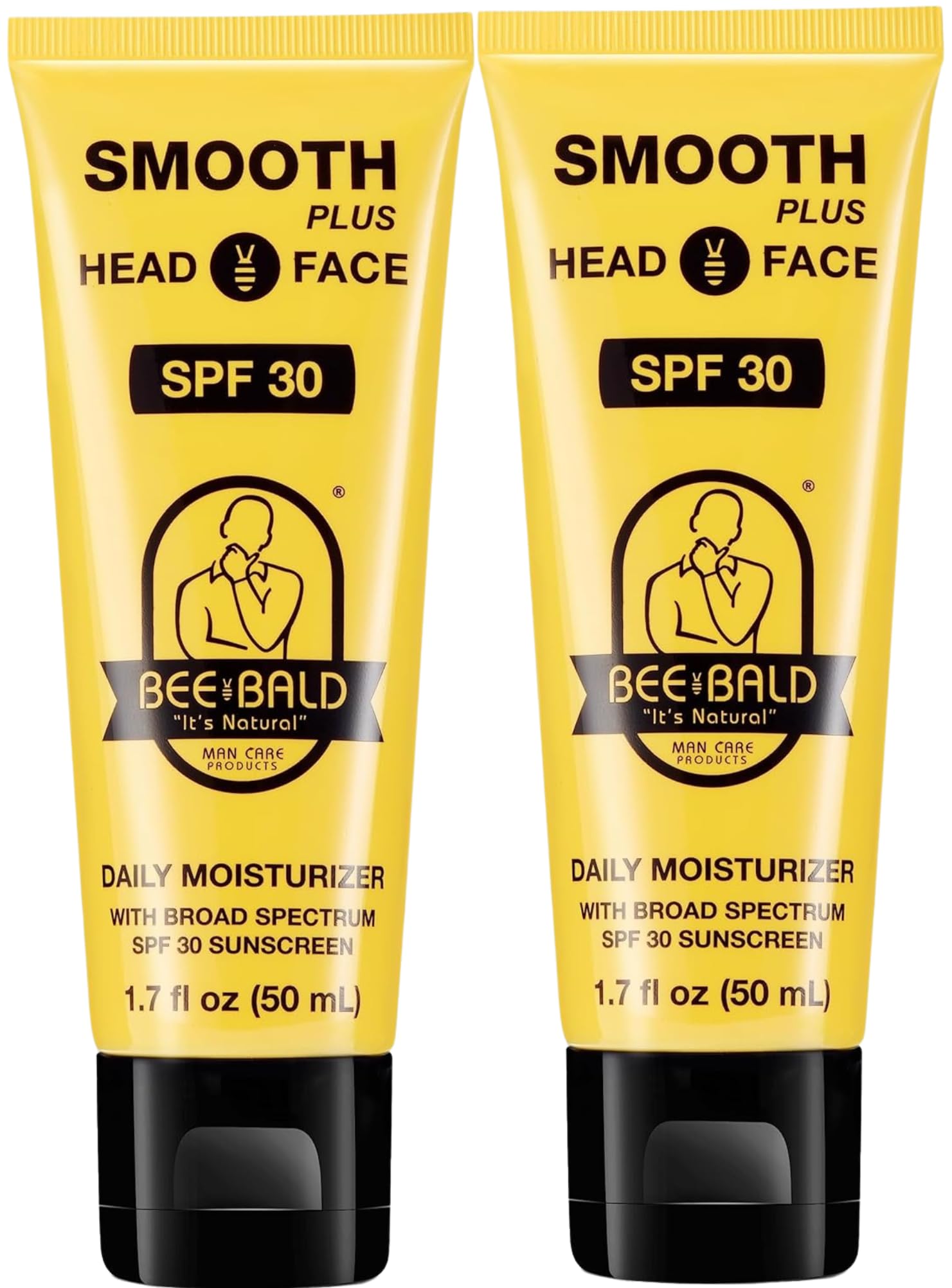Bee Bald Smooth Plus head and face moisturizer bottle front view with SPF 30 protection.