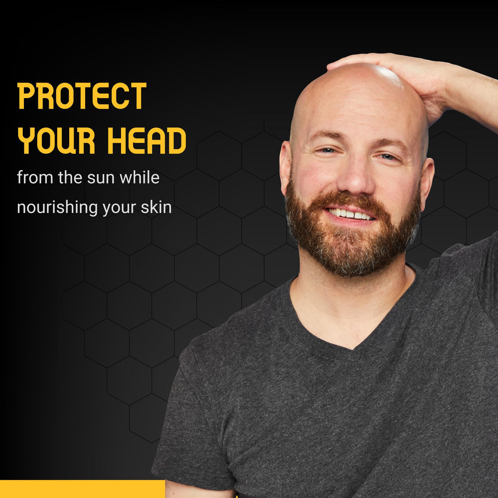 Bee Bald Smooth Plus post-shave care on shaved head.