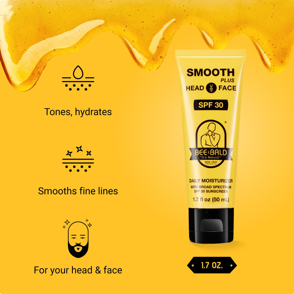 Bee Bald Smooth Plus SPF 30 label highlighting sun protection.