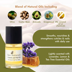 Bee Naturals Aceite uñas y cutícula, textura nutritiva con lavanda y limón.