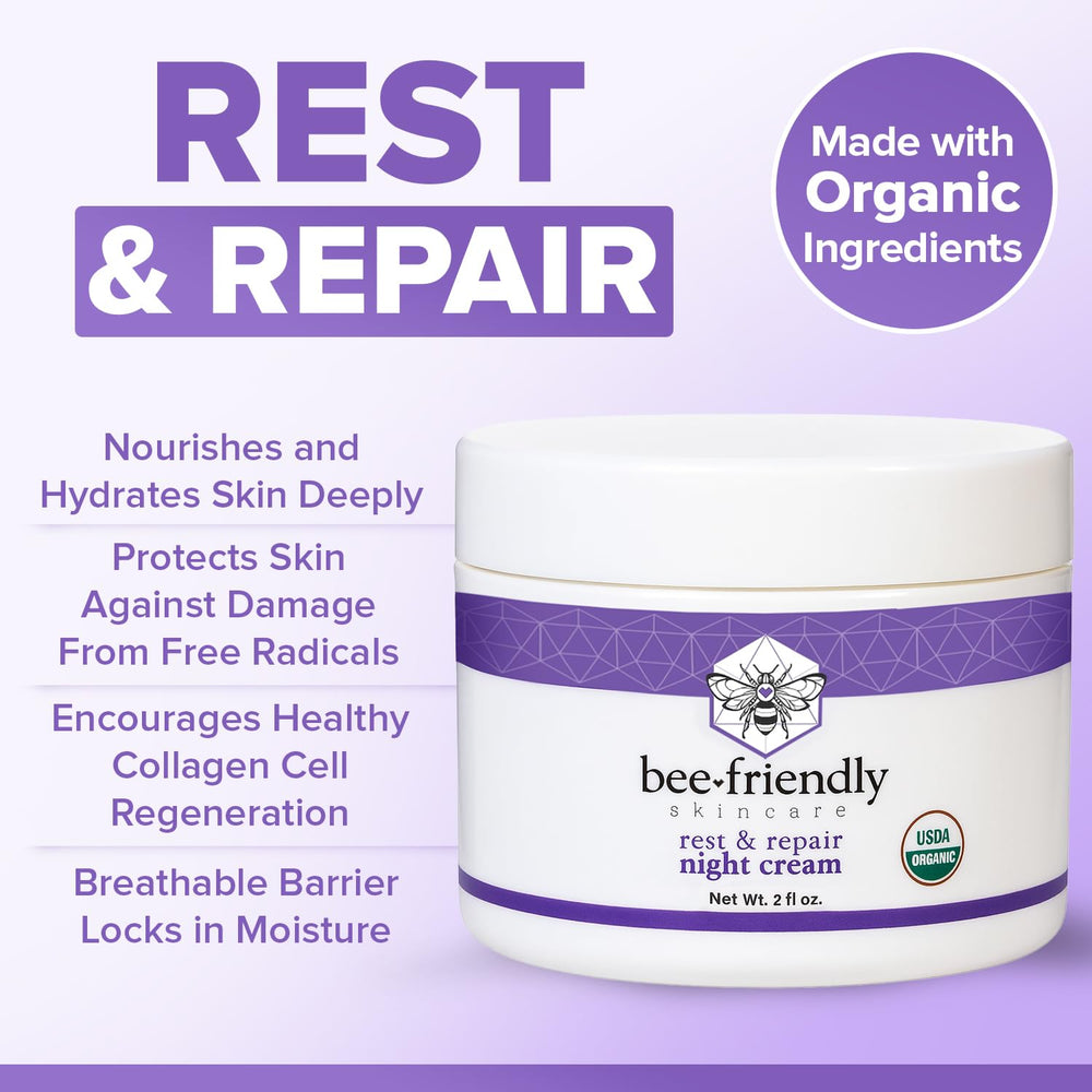 BeeFriendly USDA organic cert logo reinforces trusted, natural skincare credentials.