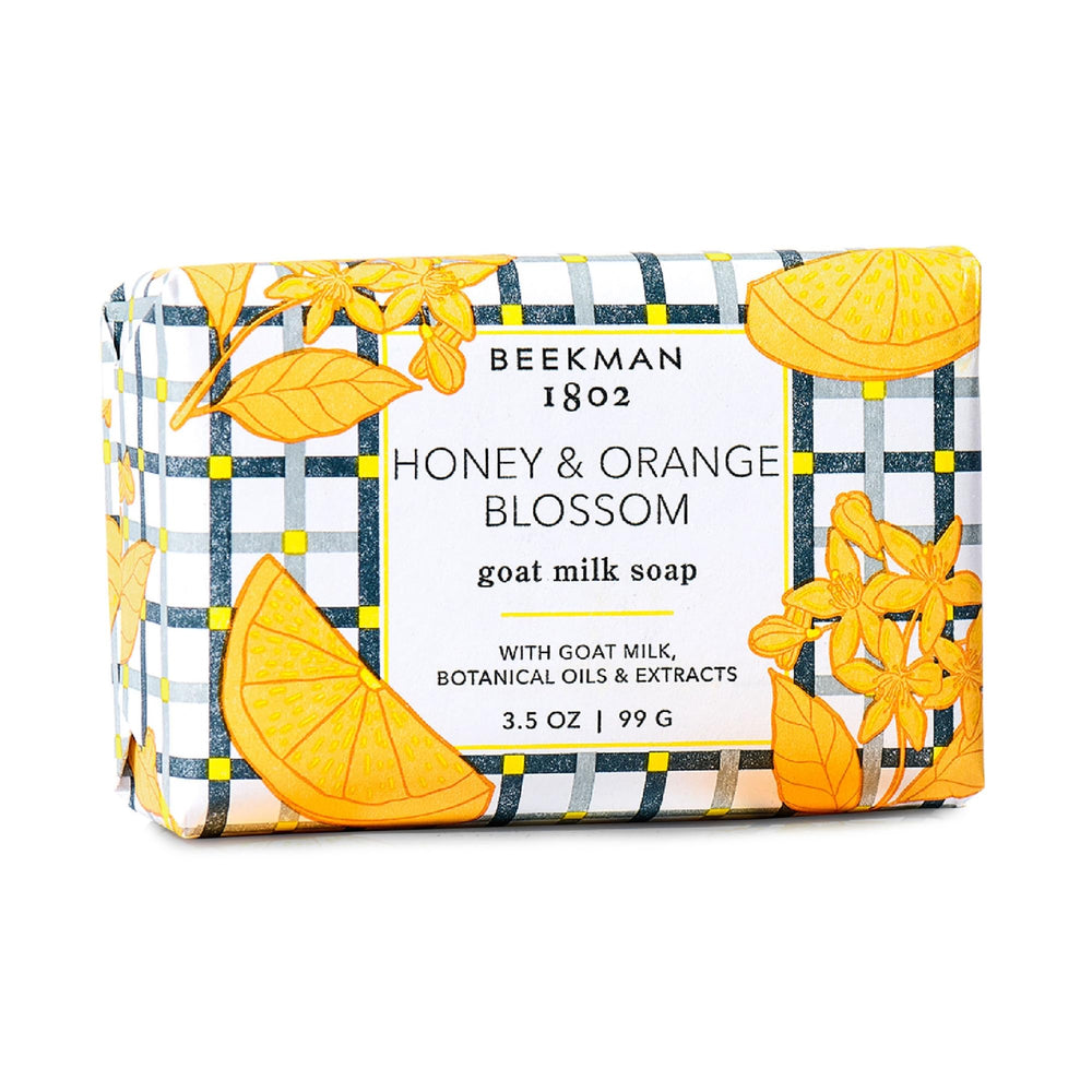 Beekman 1802 goat milk soap bar with honey orange blossom for daily moisturizing.