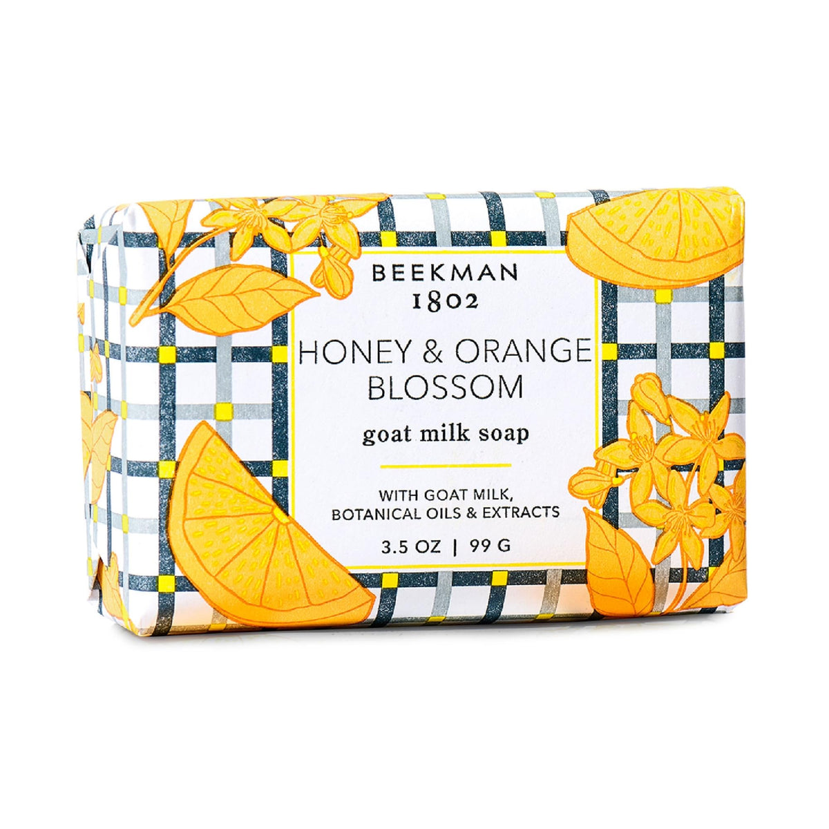 Beekman 1802 goat milk soap bar with honey orange blossom for daily moisturizing.