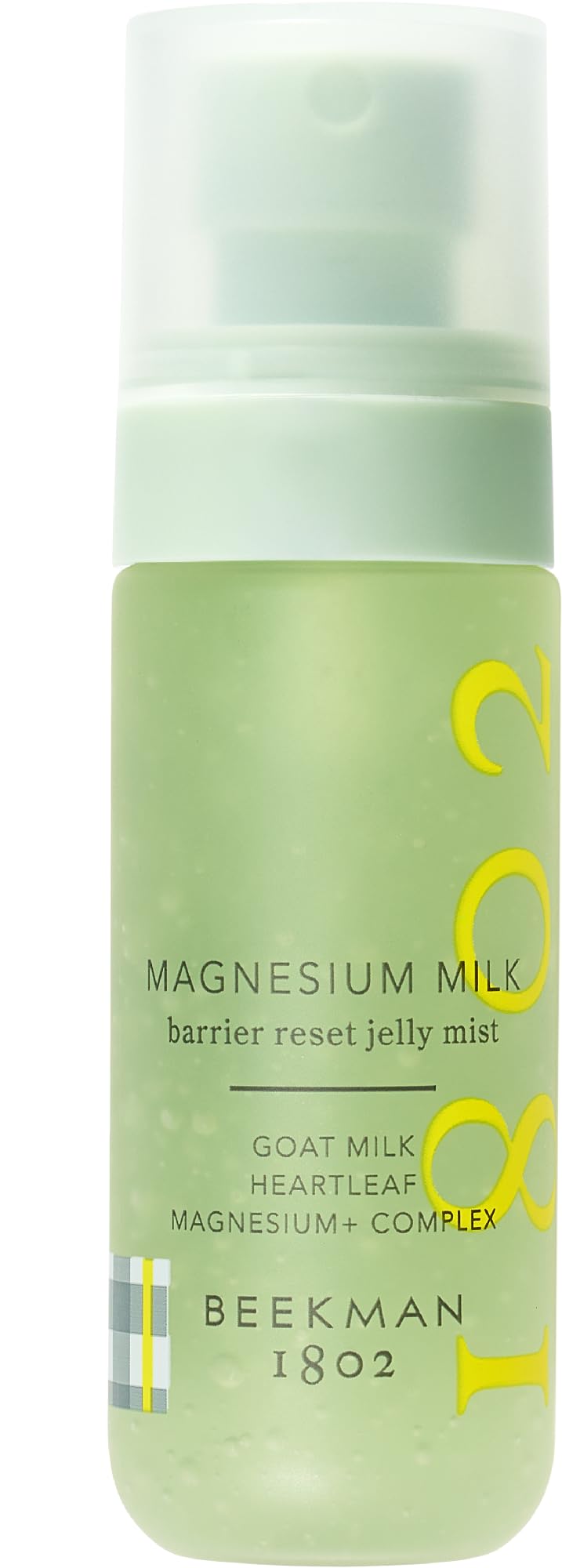 Beekman 1802 Magnesium Milk Barrier Reset Mist bottle provides lightweight hydration.