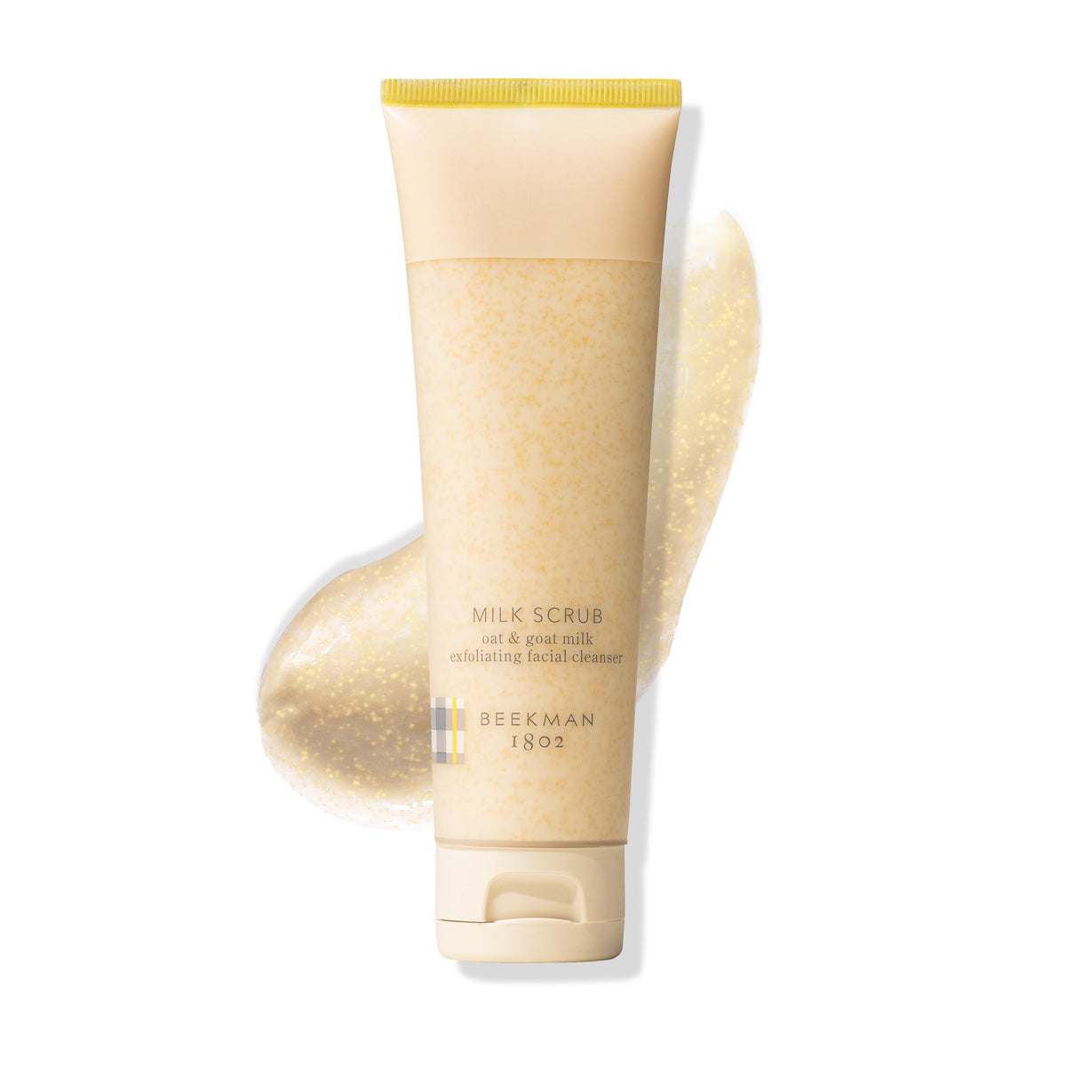 Beekman 1802 Milk Scrub bottle pour shows gentle exfoliation