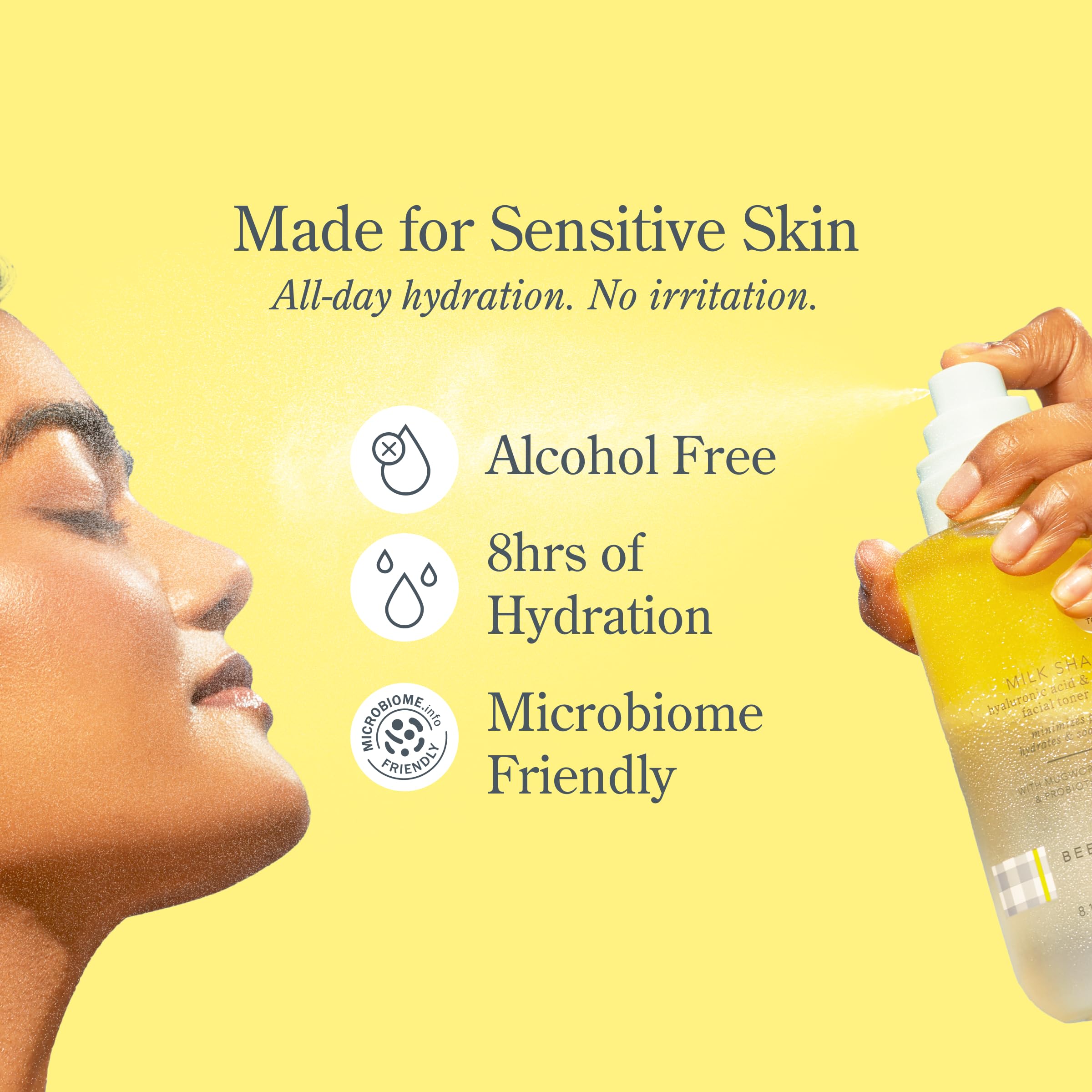 Beekman 1802 Milk Shake Hydrating Face Mist fragrance-free bottle for sensitive skin