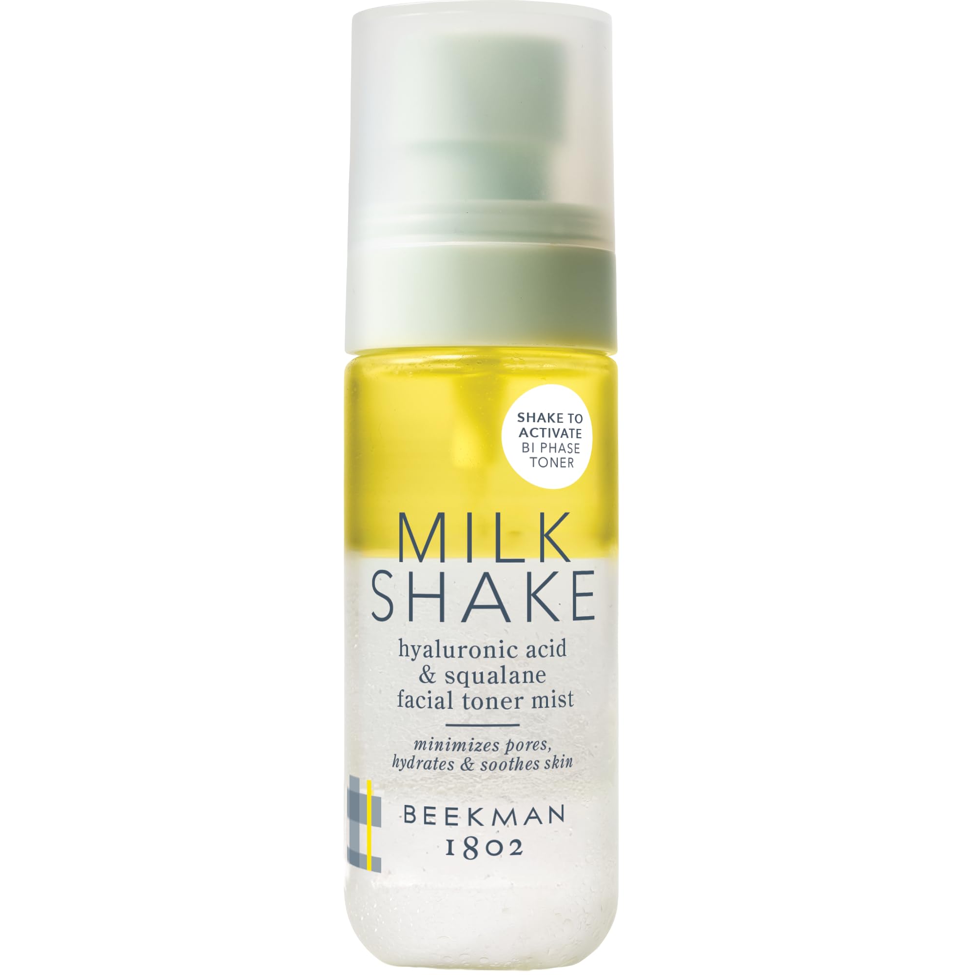 Beekman 1802 Milk Shake Mist bottle demonstrates hydrating formula for refreshed skin