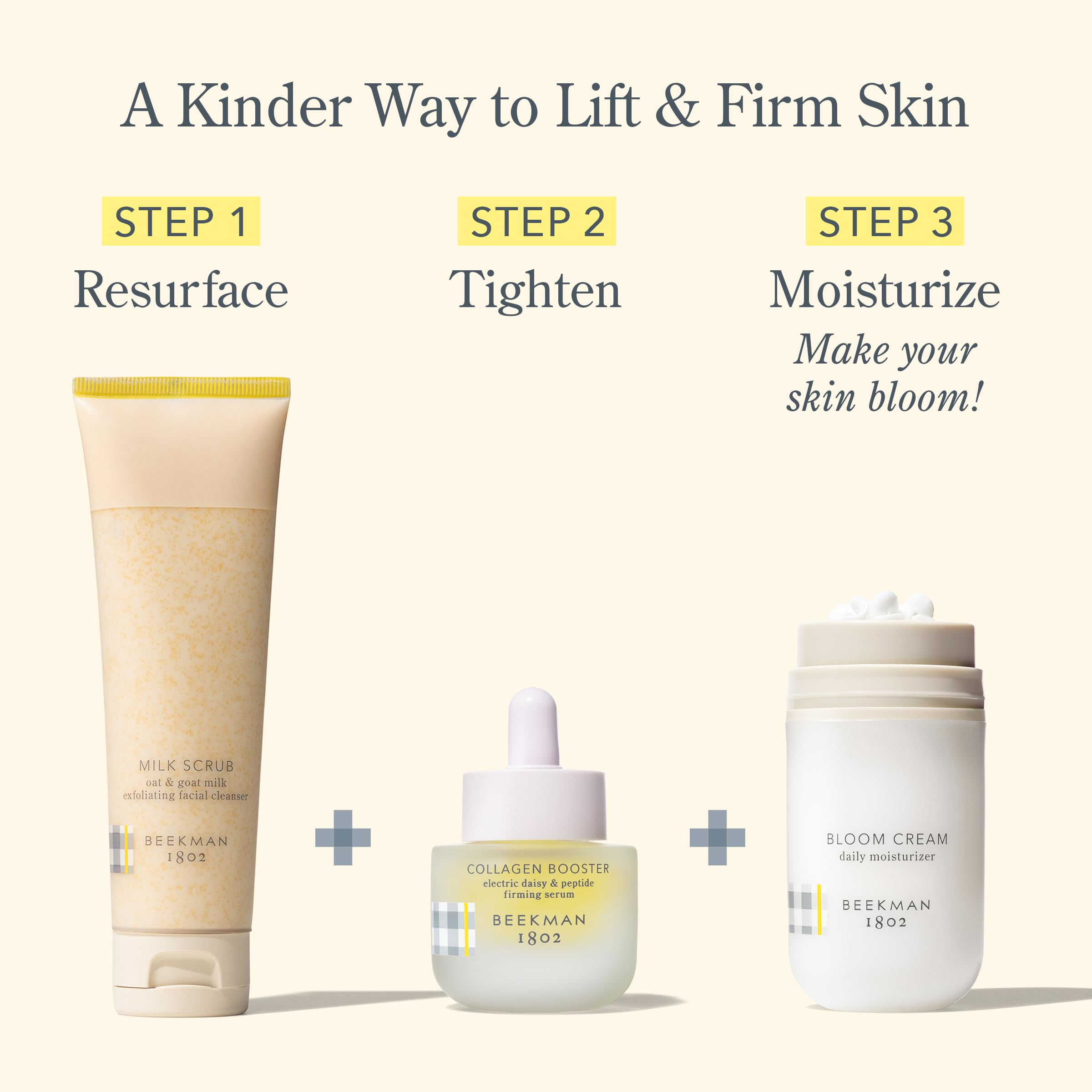 Beekman 1802 serum massaged into skin during daily routine