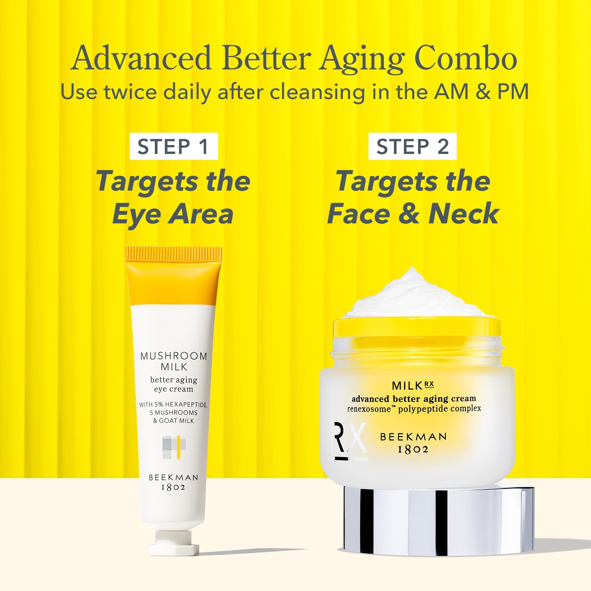 Beekman 1802 Milk RX Advanced cream delivering 24-hour hydration with a luminous finish.