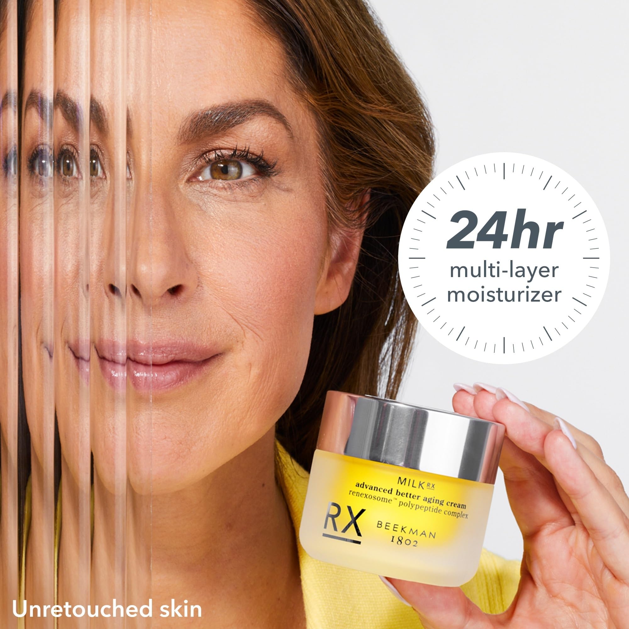 Beekman 1802 Clinically Kind cruelty-free badge closeup for ethical skincare.