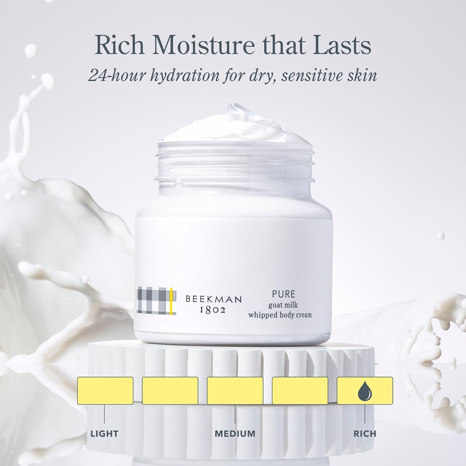 Beekman 1802 Pure Whipped Body Cream label shows shea butter benefits