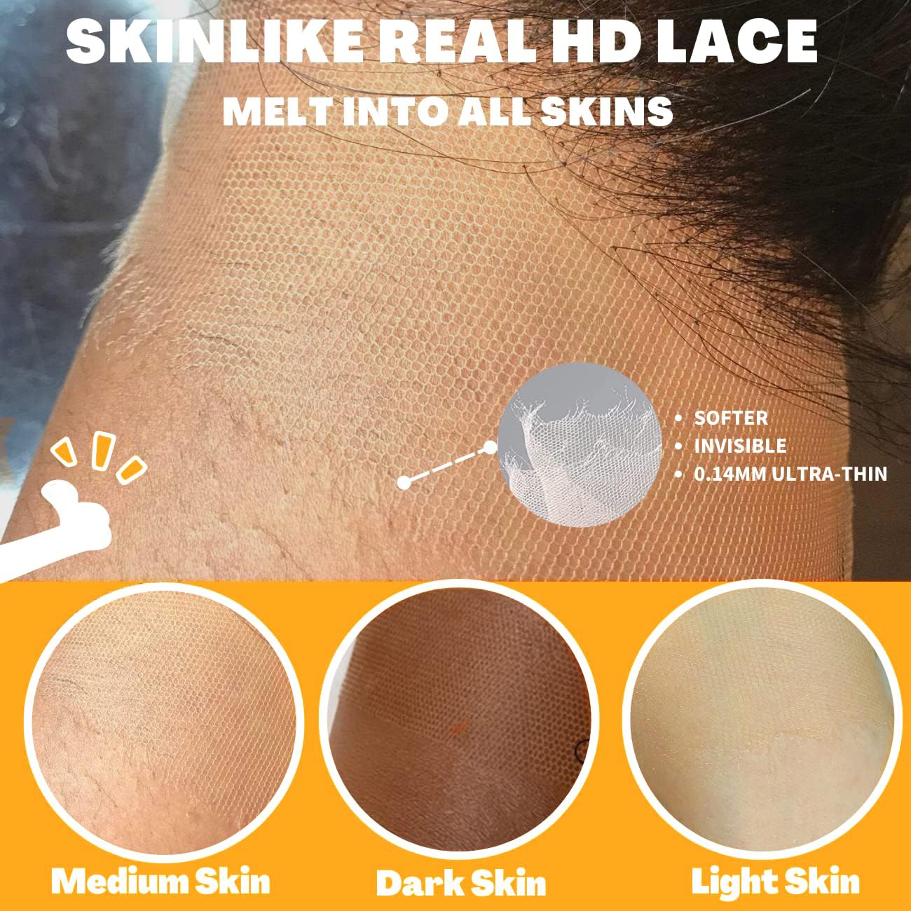 BEEOS Skinlike Real HD lace closure pre-plucked hairline closeup.