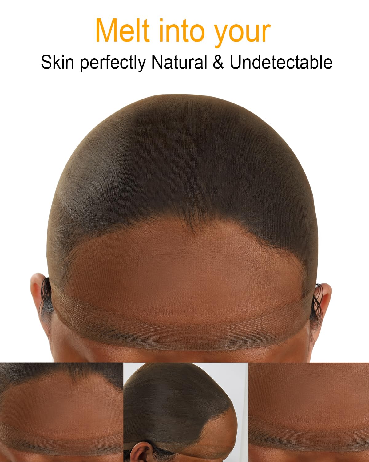 BEEOS wig cap worn on head demonstrating natural blend under wig.