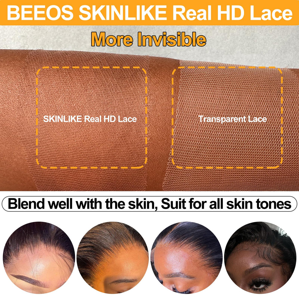 BeeOS pre-plucked natural hairline close-up emphasizes subtle single knots for realism.