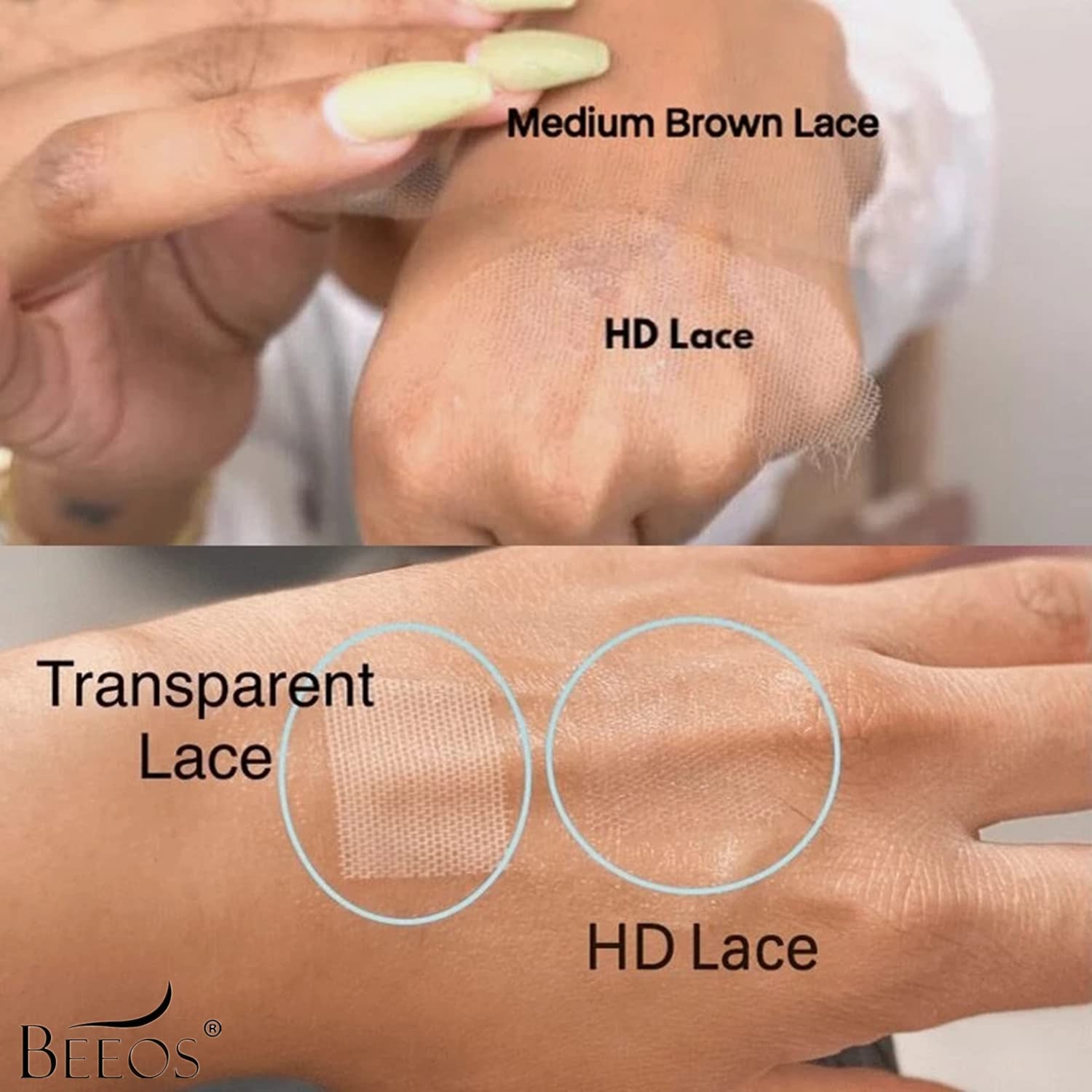 Beeos HD lace detail highlights ultra thin 0.10mm lace blending with skin