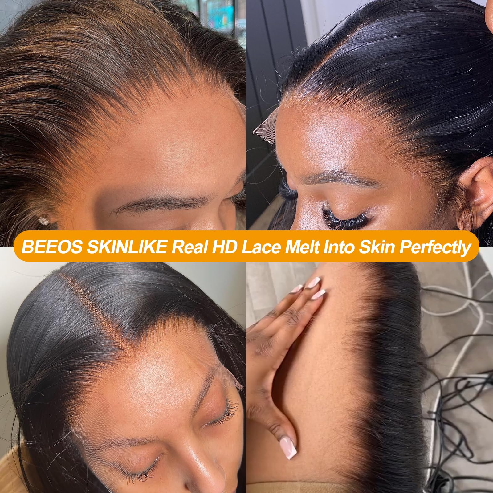 Beeos skinlike real HD lace on skin tone for invisible wear.