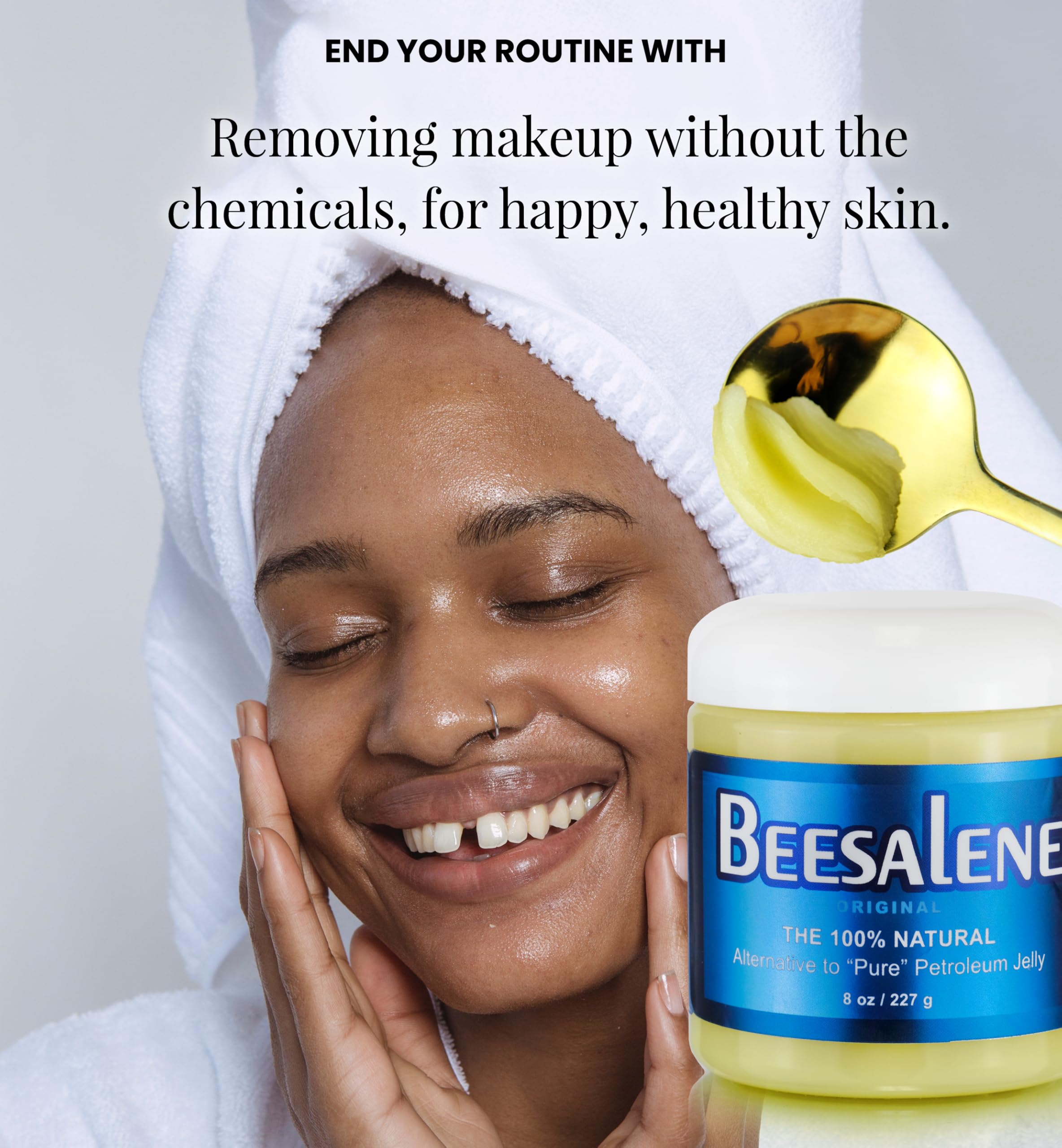 Beesalene Original Unpetroleum on hair ends for light conditioning.