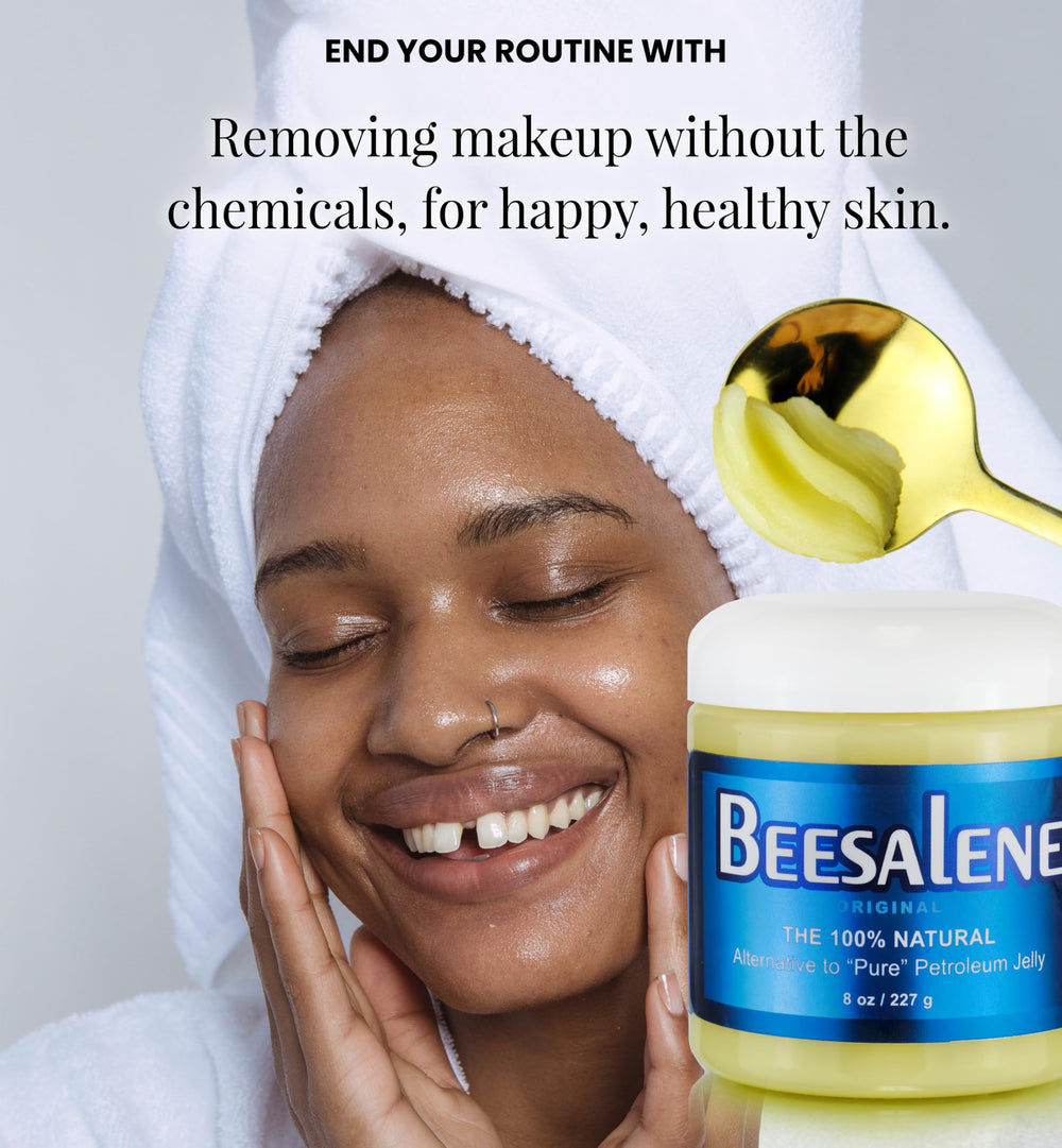 Beesalene Original Unpetroleum on hair ends for light conditioning.