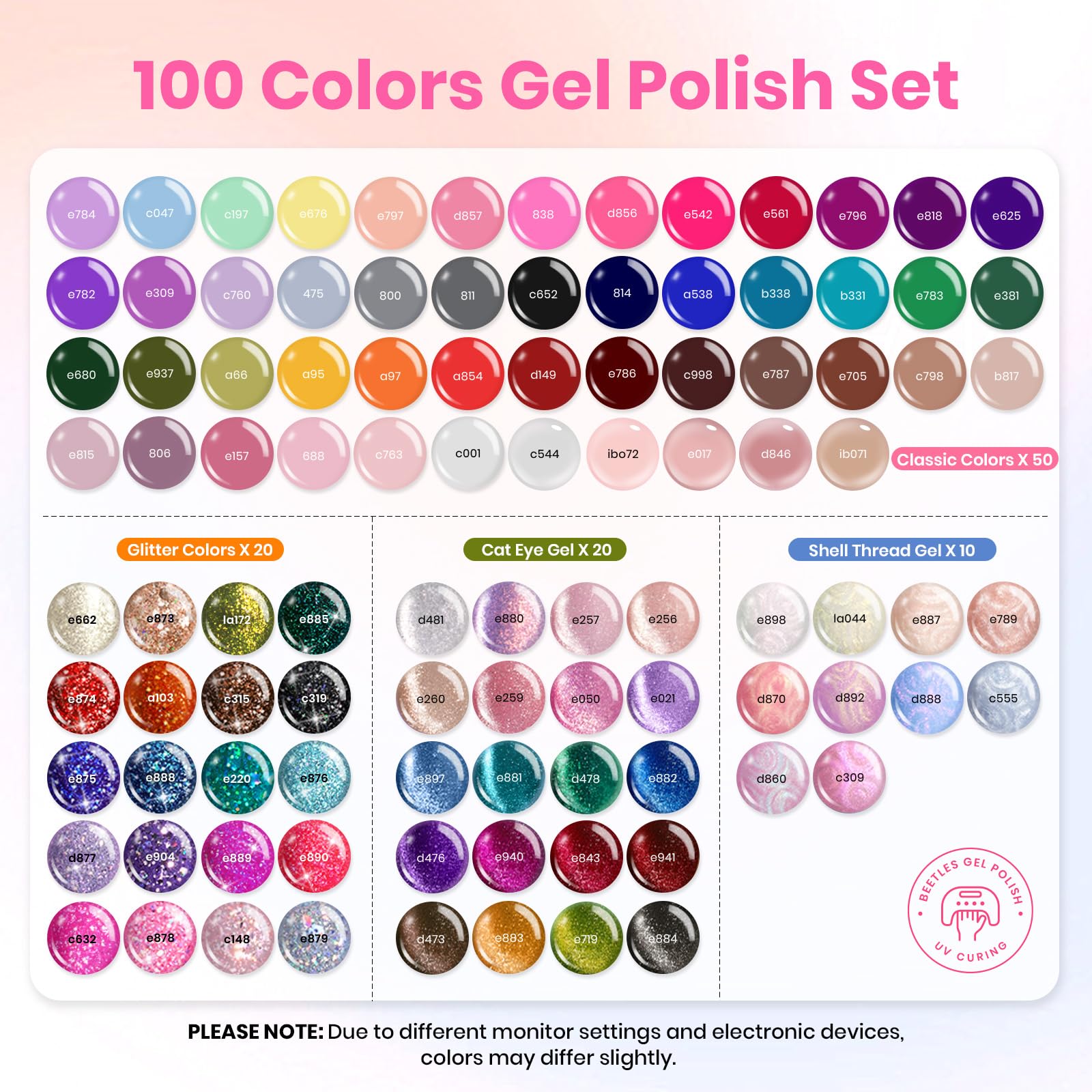 Beetles 100 colors gel nail polish swatches offering seasonal looks.