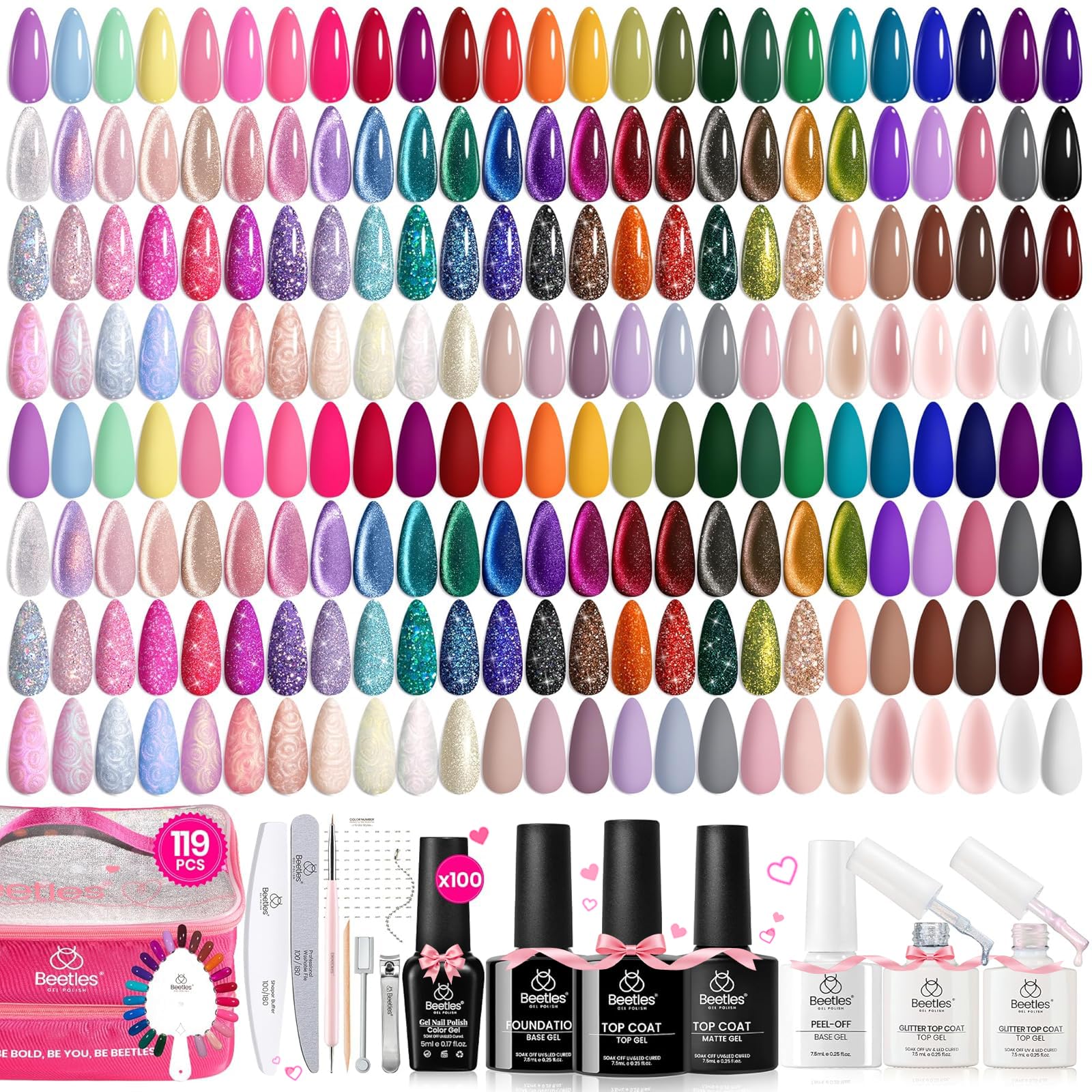 Beets 119-pcs gel nail polish set box display showing a wide color range for home manicures.