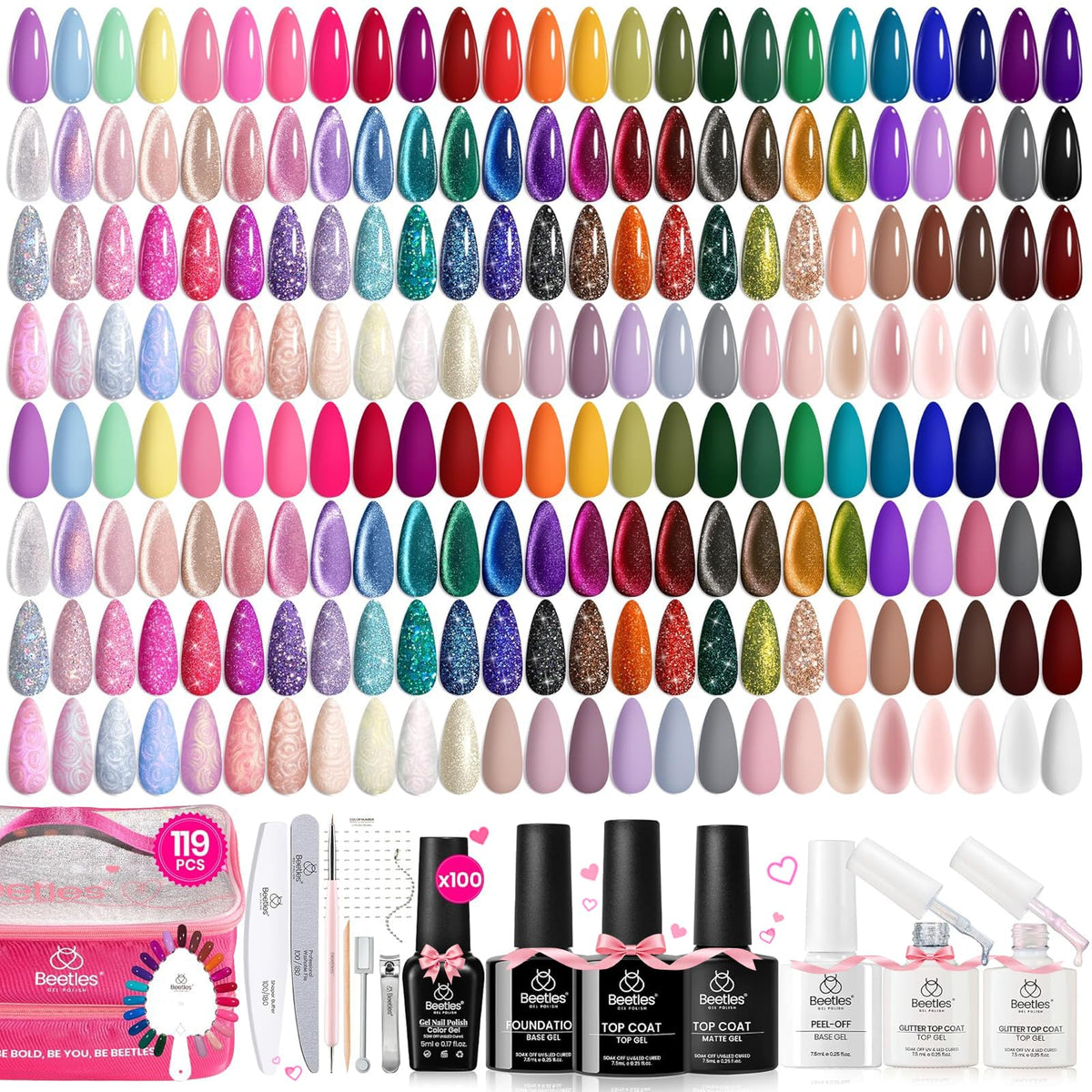 Beets 119-pcs gel nail polish set box display showing a wide color range for home manicures.