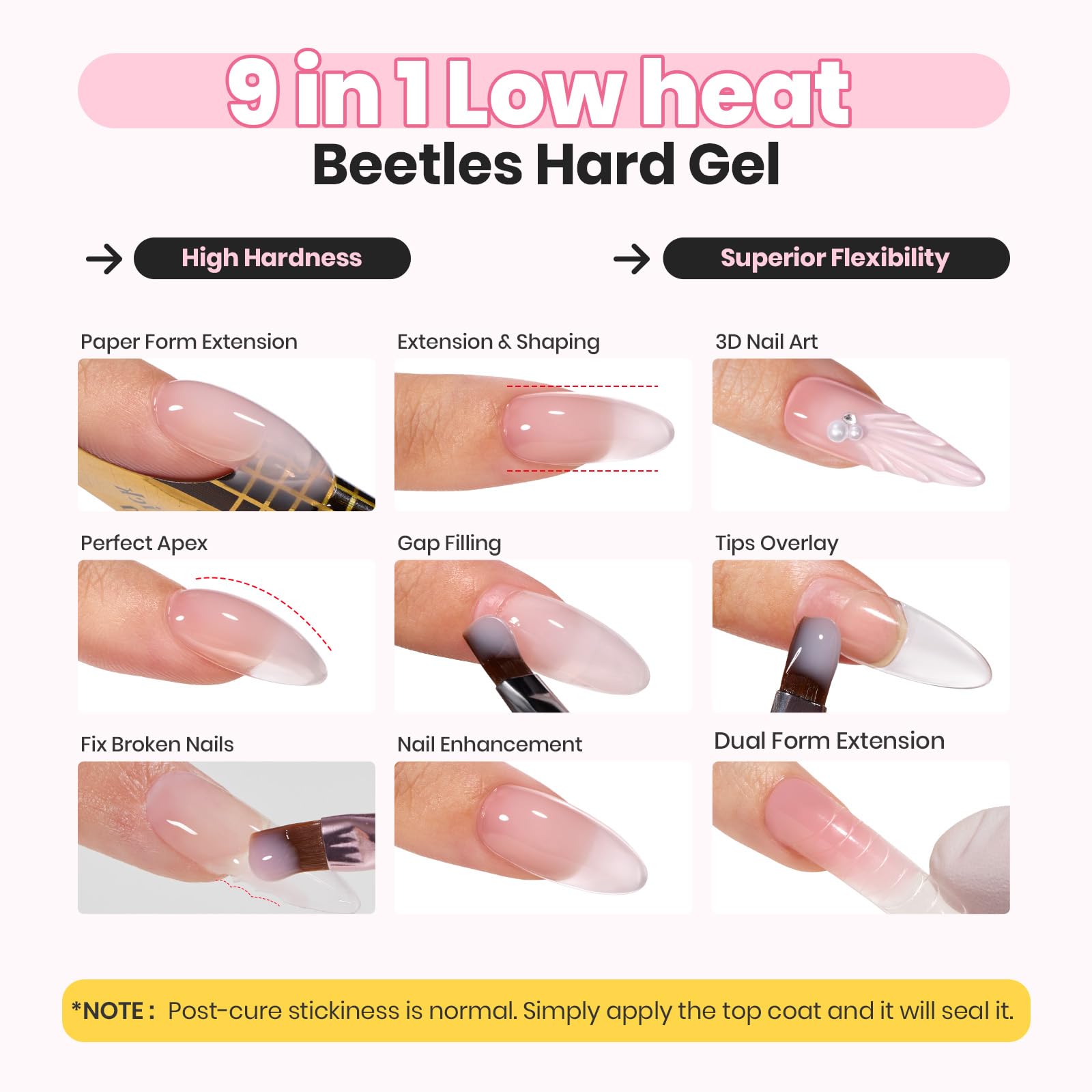 Beetles 9-in-1 hard gel for multi-use nail enhancements.
