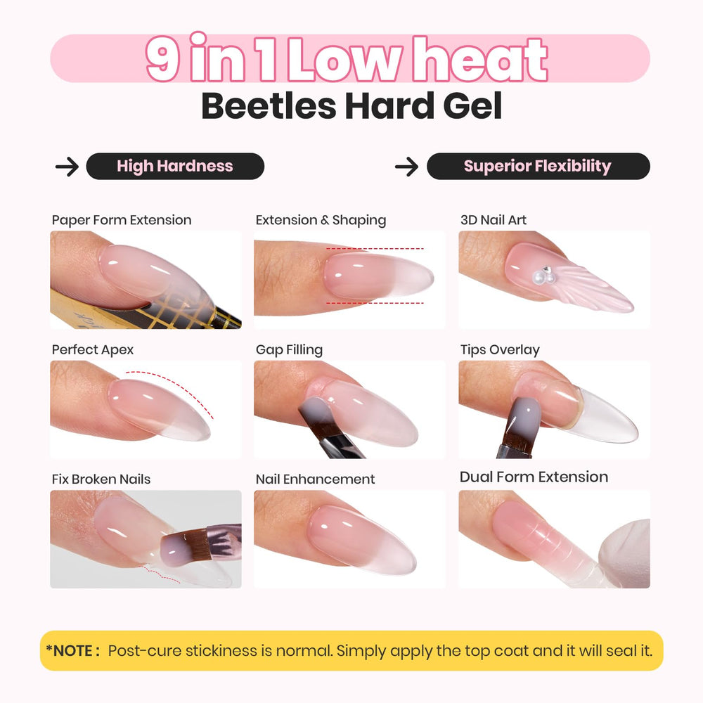Beetles 9-in-1 hard gel for multi-use nail enhancements.
