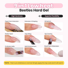 Beetles 9-in-1 hard gel for multi-use nail enhancements.