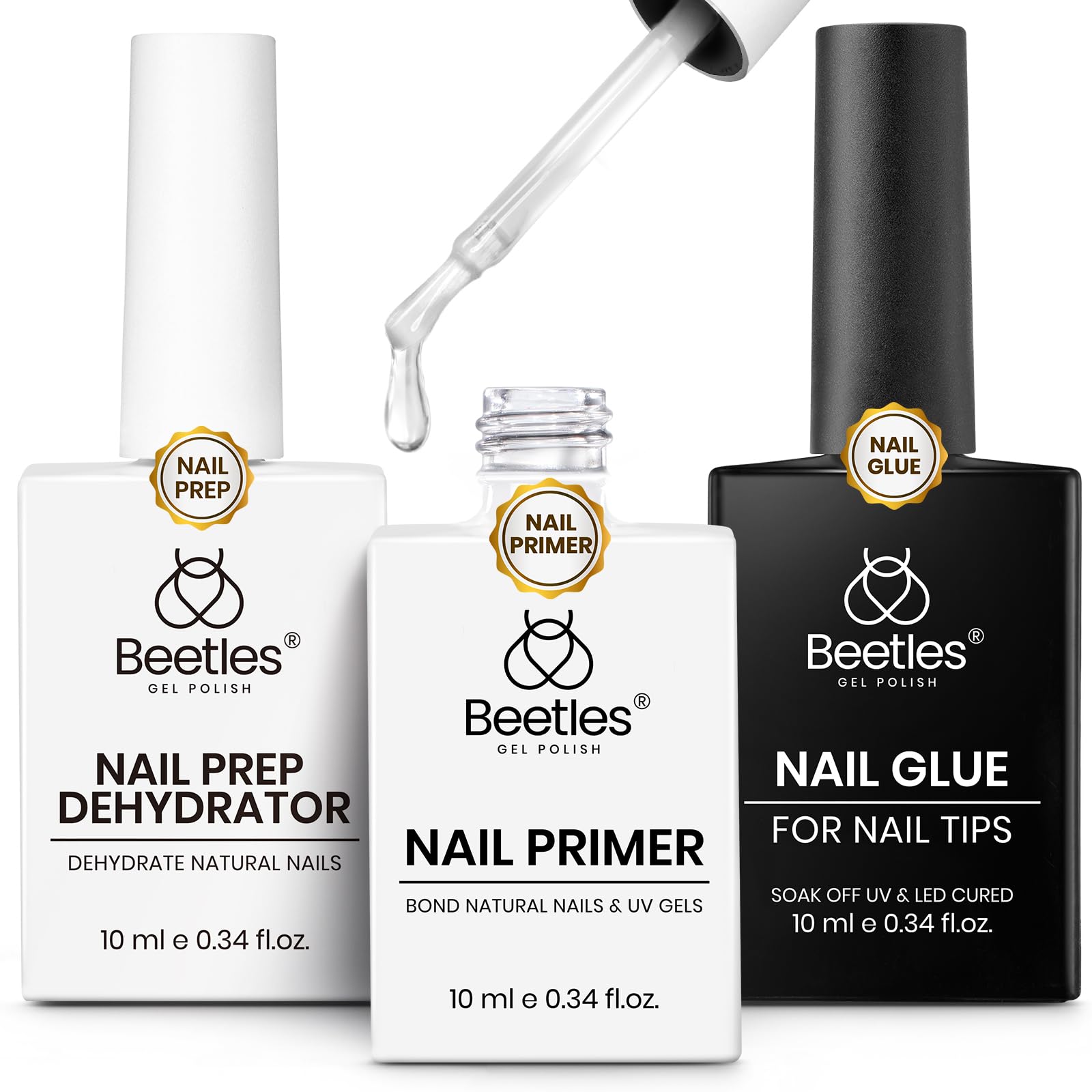 Beetles 9-in-1 gel nail glue kit bottle close-up for versatile nail prep.