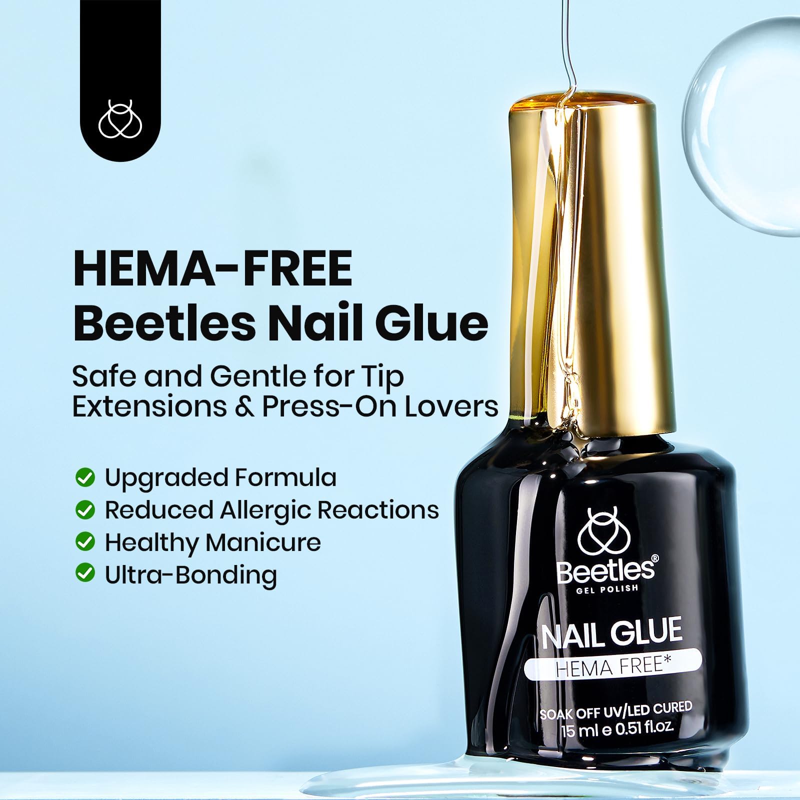 Beetles adhesivo gel para extensiones, uñas naturales y acrílicas.